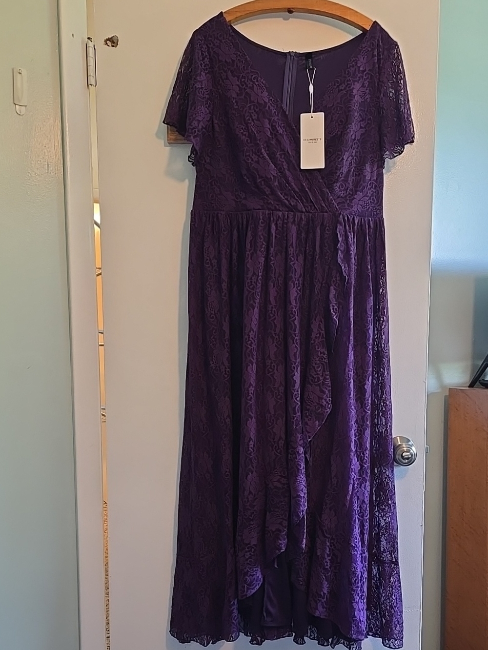 Ever Pretty Purple Lace Flutter-Sleeve Maxi Dress